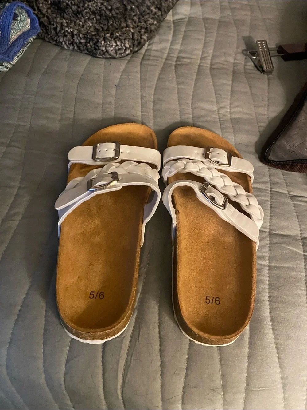 Women’s White Braided Buckle Slide Sandals